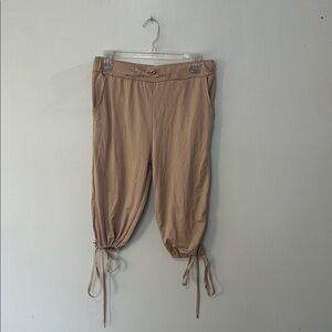 TEMU | Drawstring Elastic Waist Capris w/Tapered Bottoms & Ties, Tan, Size Large